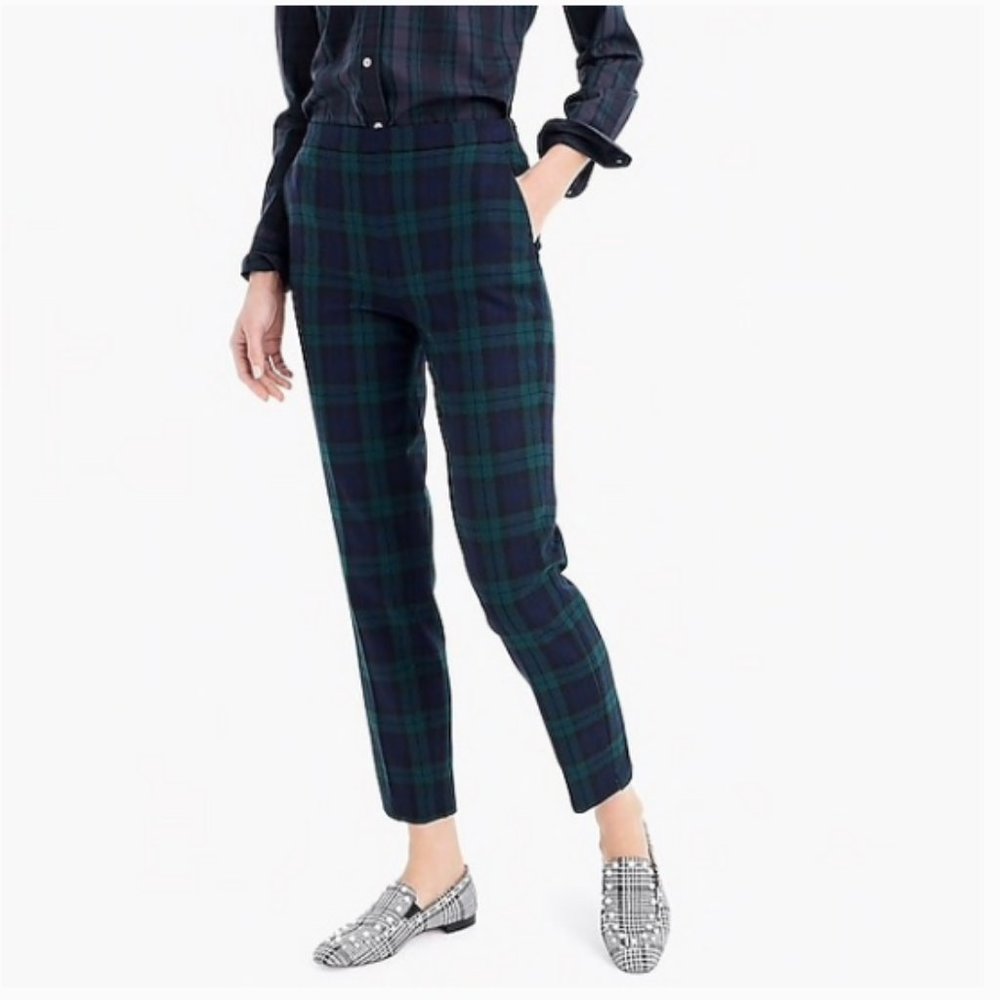 J. Crew Martie Black Watch Stretch Wool Blend Crop Pants
